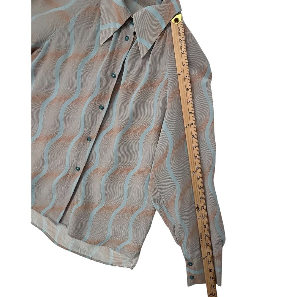 Vintage 60s Silk Blouse Abstract Womens Medium Mid Century Old Money Luxury - Picture 6 of 10